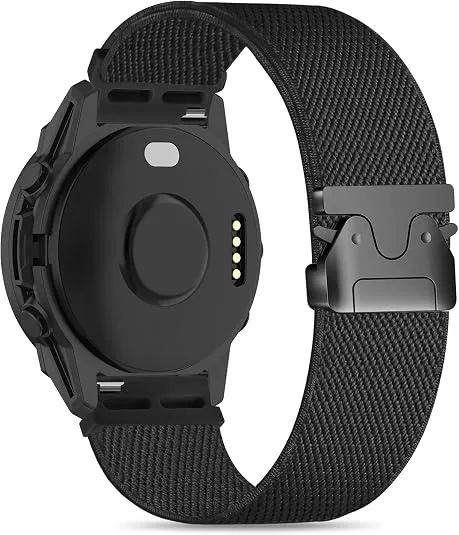 Black elastic nylon strap with a metal parachute buckle