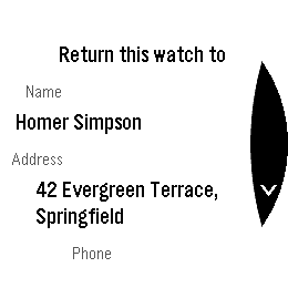 Return to on Pebble Round 2 showing the name and address, laid out for the round screen
